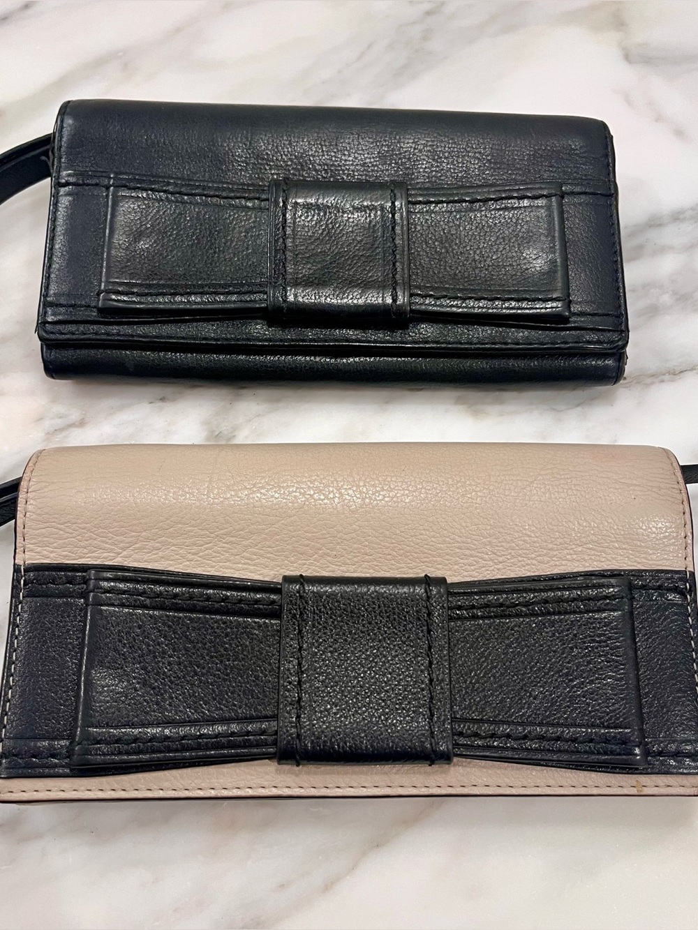 Kate Spade New York Leather Wristlet Wallets – Black & Beige Pair